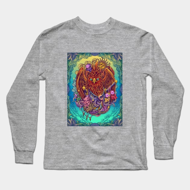 Phoenix Bird Engraving Surrealism Artwork Long Sleeve T-Shirt by Tonymidi Artworks Studio